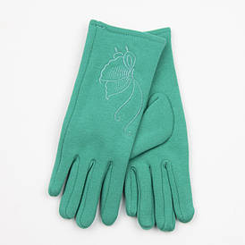 Підліткові трикотажні рукавички із вишивкою квітка (арт. 18-4-13/6) бірюзовий