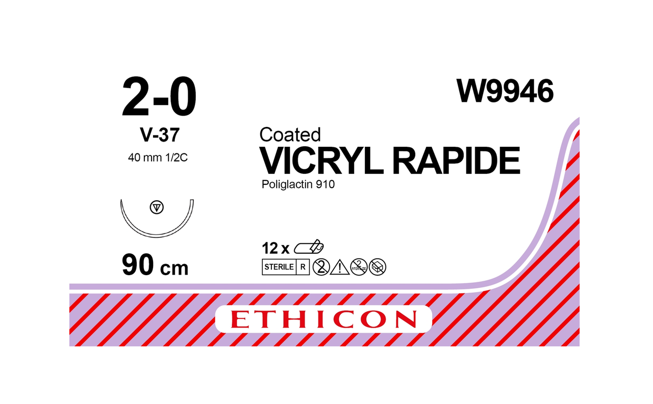 Хірургічна нитка Ethicon Вікрил Рапід (Vicryl Rapide) 2/0, довжина 90 см, кільк. голка 40 мм, W9946