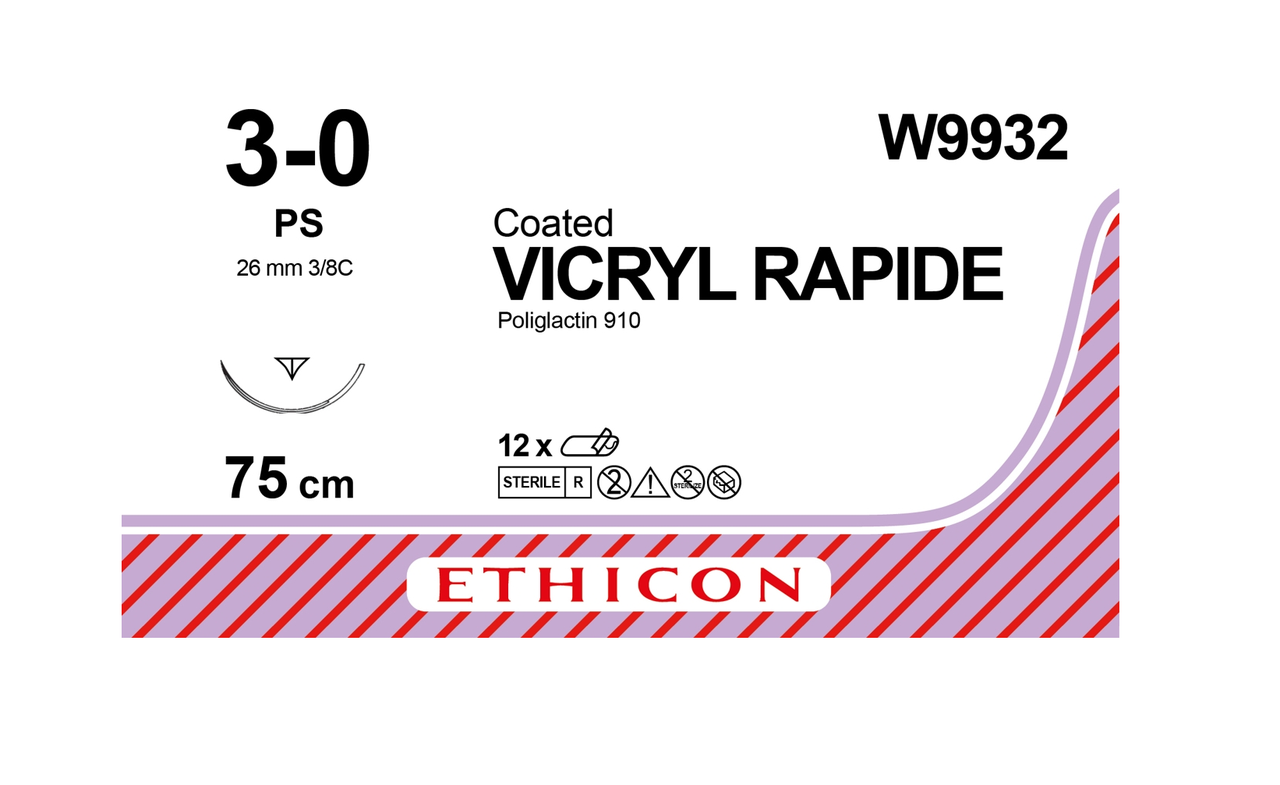 Хірургічна нитка Ethicon Вікрил Рапід (Vicryl Rapide) 3/0, довжина 75 см, обр-реж. голка 26 мм, W9932, фото 1