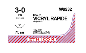 Хірургічна нитка Ethicon Вікрил Рапід (Vicryl Rapide) 3/0, довжина 75 см, обр-реж. голка 26 мм, W9932