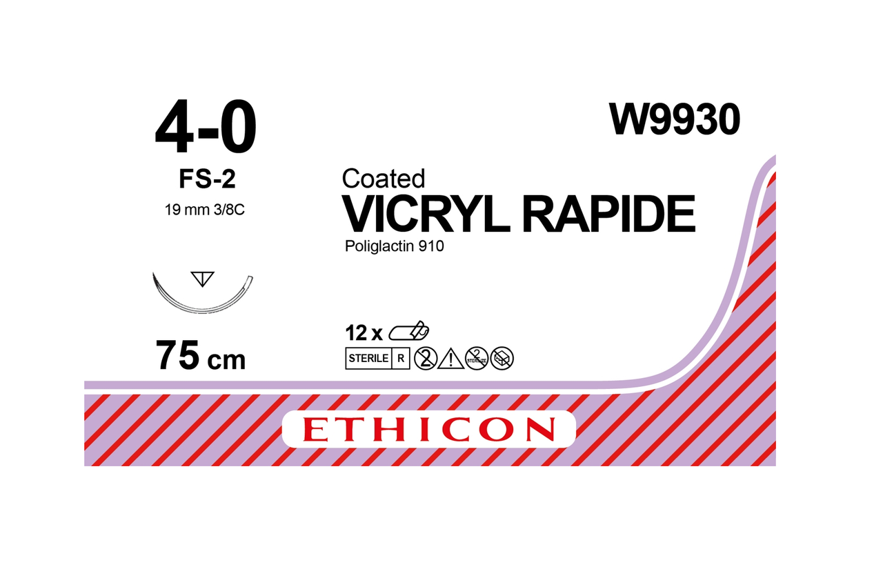 Хірургічна нитка Ethicon Вікрил Рапід (Vicryl Rapide) 4/0, довжина 75 см, обр-реж. голка 19 мм, W9930