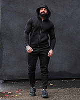Мужской зимний спортивный костюм черный на молнии с капюшоном до -15*С | Комплект толстовка и штаны на флисе
