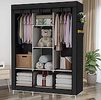 Каркасный тканевой шкаф для одежды HCX Storage Wardrobe 88130 на 3 секции Черный