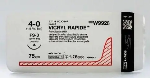 Хірургічна нитка Ethicon Вікрил Рапід (Vicryl Rapide) 4/0, довжина 75 см, кільк. голка 17 мм, W9928