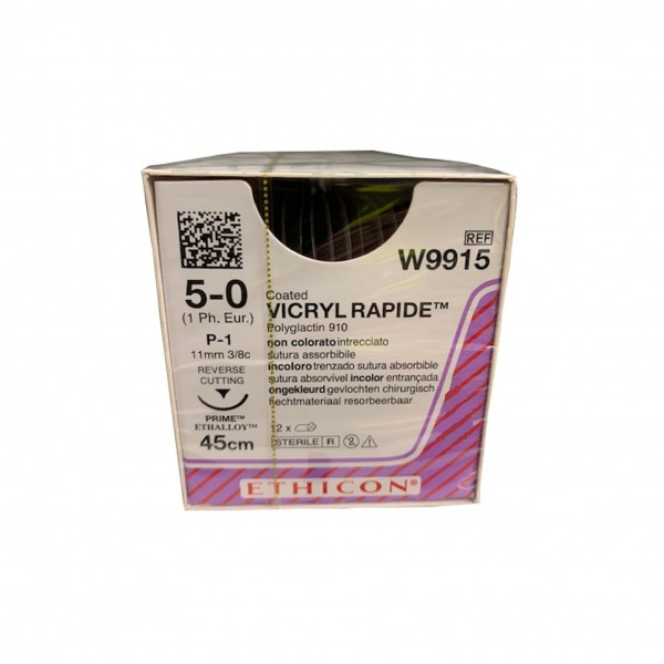 Хірургічна нитка Ethicon Вікрил Рапід (Vicryl Rapide) 5/0, довжина 45 см, обр-реж. голка 11 мм, W9915