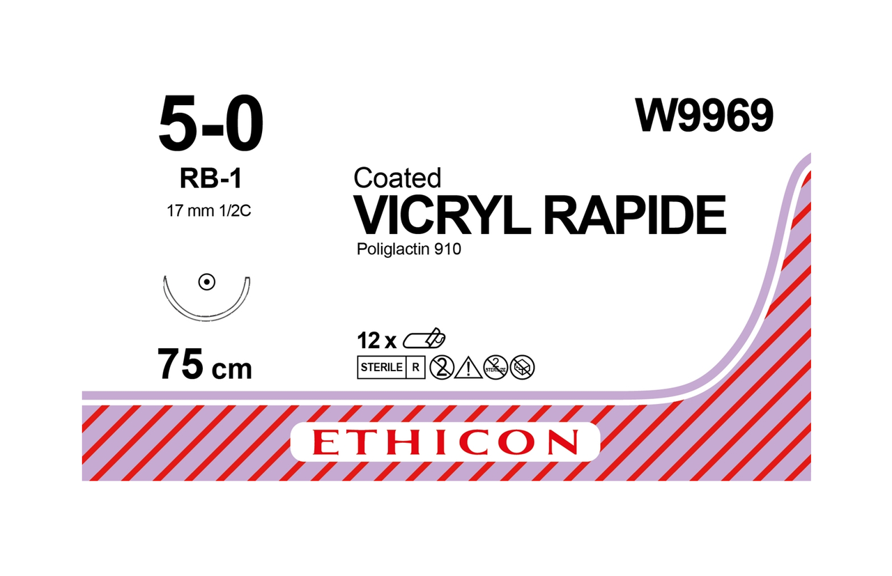 Хірургічна нитка Ethicon Вікрил Рапід (Vicryl Rapide) 5/0, довжина 75 см, кільк. голка 17 мм, W9969