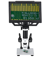 Цифровий мікроскоп на штативі G1600+ з монітором 9 дюймів і 12MP. + підсвітка