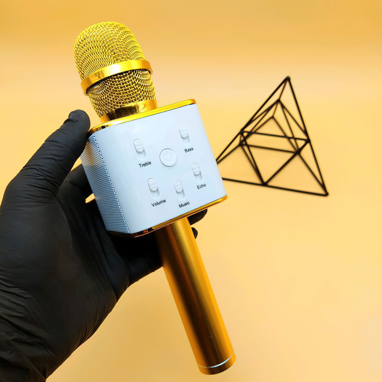 Караоке-мікрофон з динаміком блютуз Bluetooth DM Karaoke Q7 Золотий дитячий блютус бездротовий, мікрофон (ST)