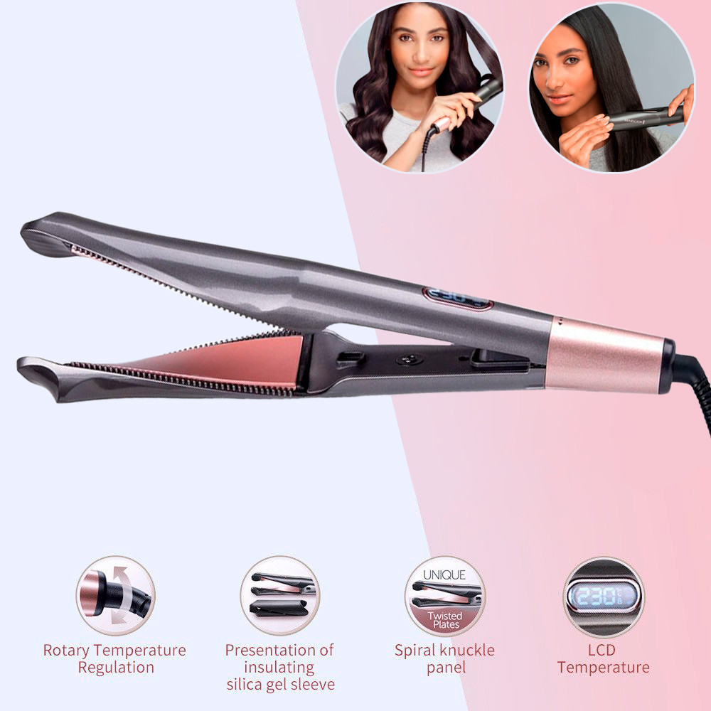 Праска для волосся — стайлер Straighten&Curl, спіральна плойка прасок 2в1 з терморегулятором Темно-сіра (ST)