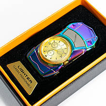 Спіральна запальничка USB з годинником, Машина 813, циферблат — Gold, електрозапальничка акумуляторна (ST)