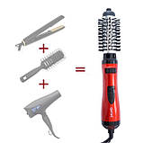 Фен браш "Gemei" GM-4827 з обертанням, Червоний гребінець фен стайлер для волосся, щітка (фен щітка) (ST), фото 2