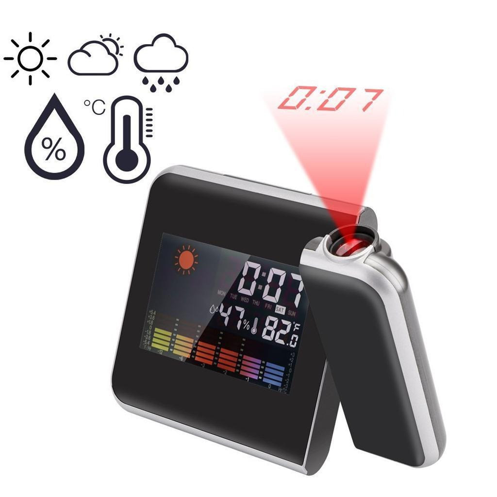 Метеостанція з проєкцією годинника Color Screen Calendar 8190 Чорна домашня метеостанція з блоком живлення (ST)