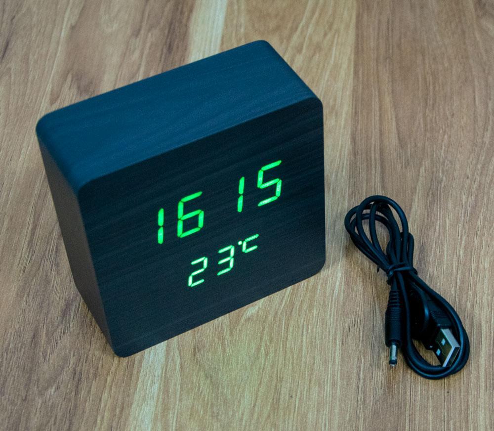 Настільний електронний годинник з термометром VST-872-чорний, світлодіодний годинник на батарейках (ST)