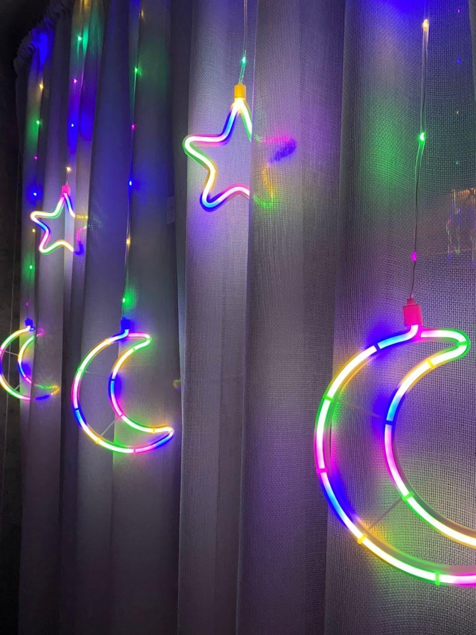 Гирлянда штора - звезды и полумесяцы LED modeling lamp 9m-1, гирлянда новогодняя Мультицветная 3.7м (ST) - фото 1 - id-p1710597712