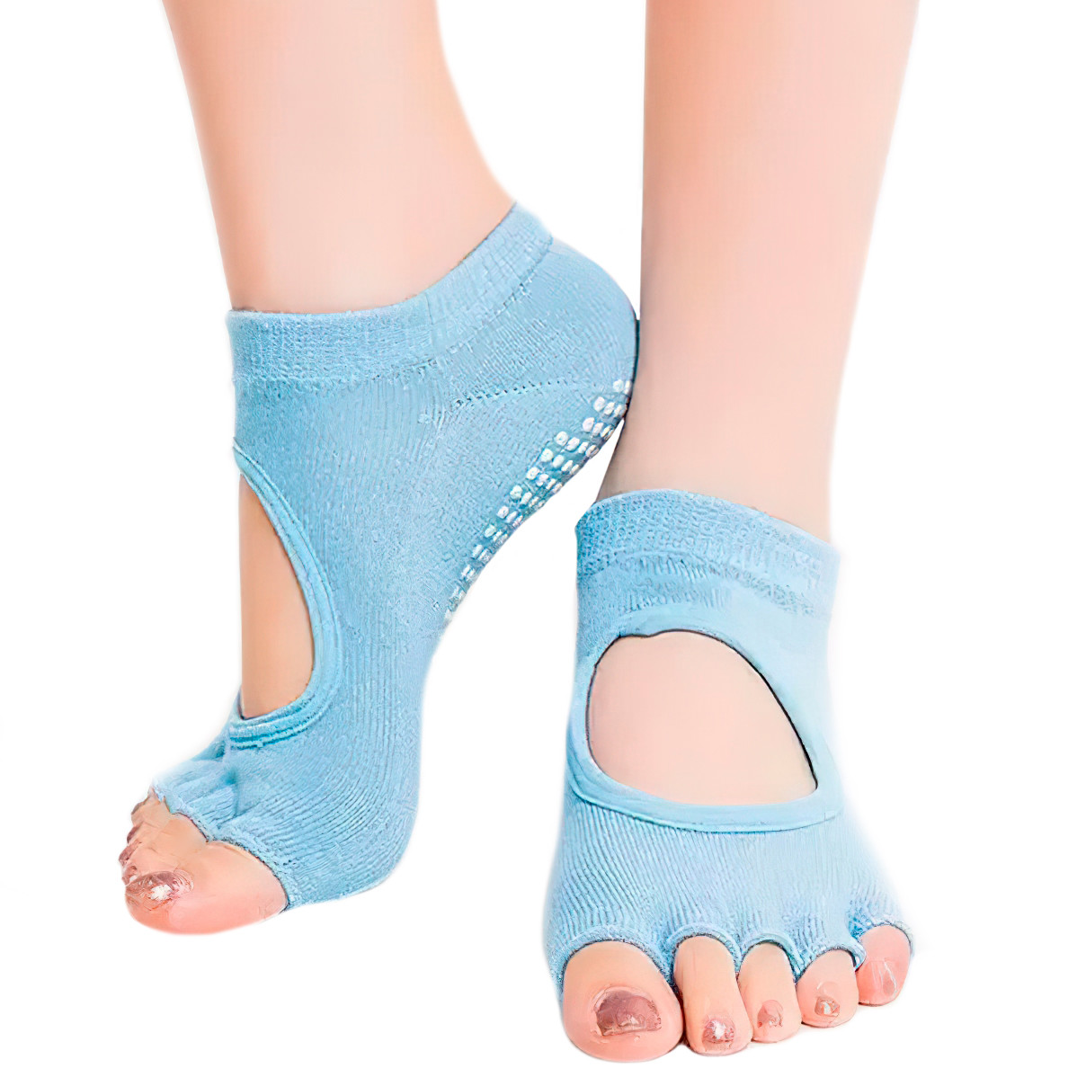 Антиковзні шкарпетки для спорту "Yoga socks" 35-38 р., нековзні шкарпетки без пальців для йоги Блакитні (ST)