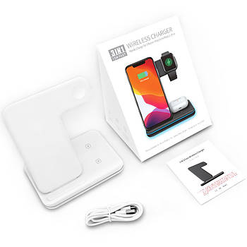Бездротовий зарядний пристрій 3 в 1 Wireless Charger для iPhone/iWatch/AirPods 15W Білий