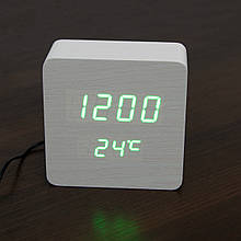 Годинник настільний електронний VST-872 Біле дерево, світлодіодний led годинник із термометром на батарейках (ST)