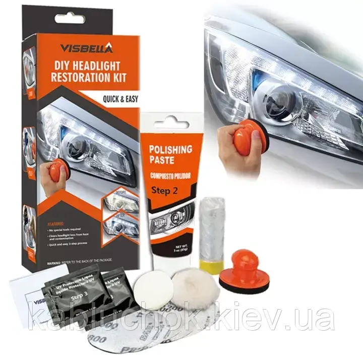 Набір для відновлення автомобільних фар Visbella DIY HEADLIGHT RESTORATION KIT Quick&Easy