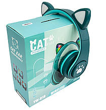 Гарнітура бездротова з підсвіткою CAT EAR YW-018 Bluetooth навушники з вушками (Зелений) блютуз (ST)