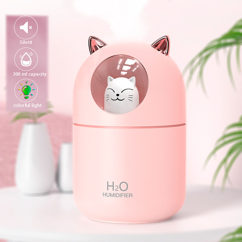 Портативний зволожувач повітря нічник Humidifier A205 — Кошеня, Рожевий ультразвуковий випарник (ST)