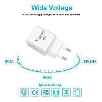 Універсальний зарядний пристрій від мережі для USB-пристроїв Vapcell QC3 USB + Type-С з підтримкою QC3.0 + PD