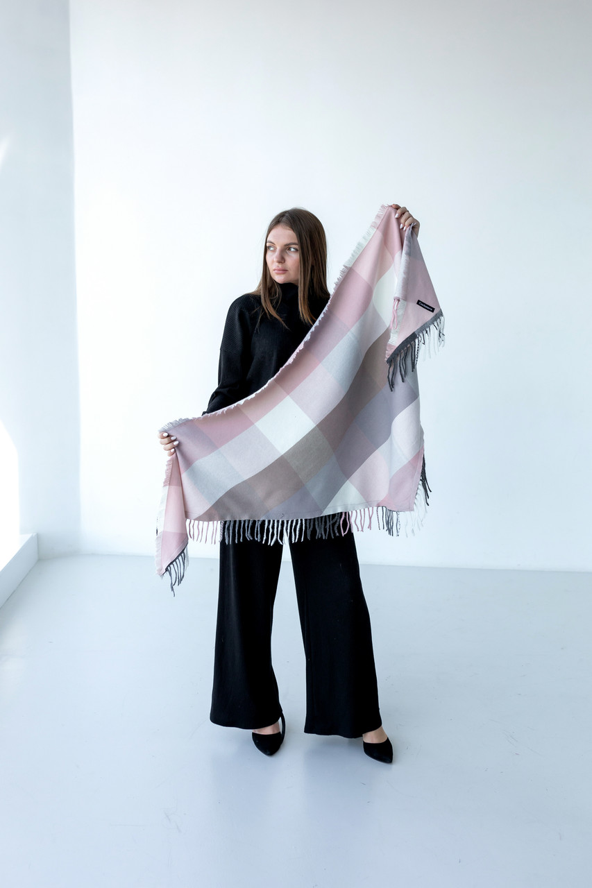 Велика рожева кашемірова хустка косинка в клітину CASHMERE, фото 1