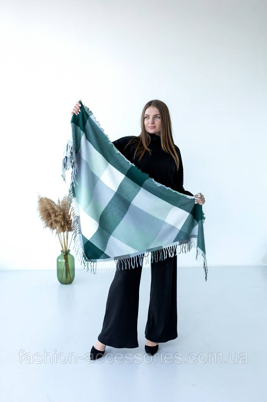 Велика зелена кашемірова хустка косинка в клітину CASHMERE, фото 1