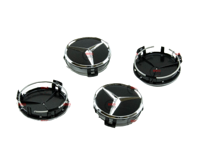 Ковпачок — заглушка диска Mercedes 70/75 мм чорні (к-т 4 шт.) з кільцем, фото 1