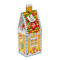 Новорічна коробка для цукерок "Будиночок з каміном" жовтий (на 350 г)