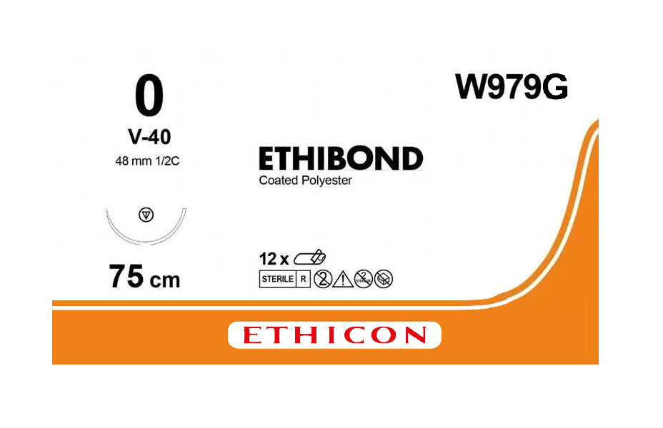 Хірургічна нитка Ethicon Етибонд Ексель (Ethibond Excel) 0, довжина 75 см, кільк. голка 48 мм, W979G, фото 1
