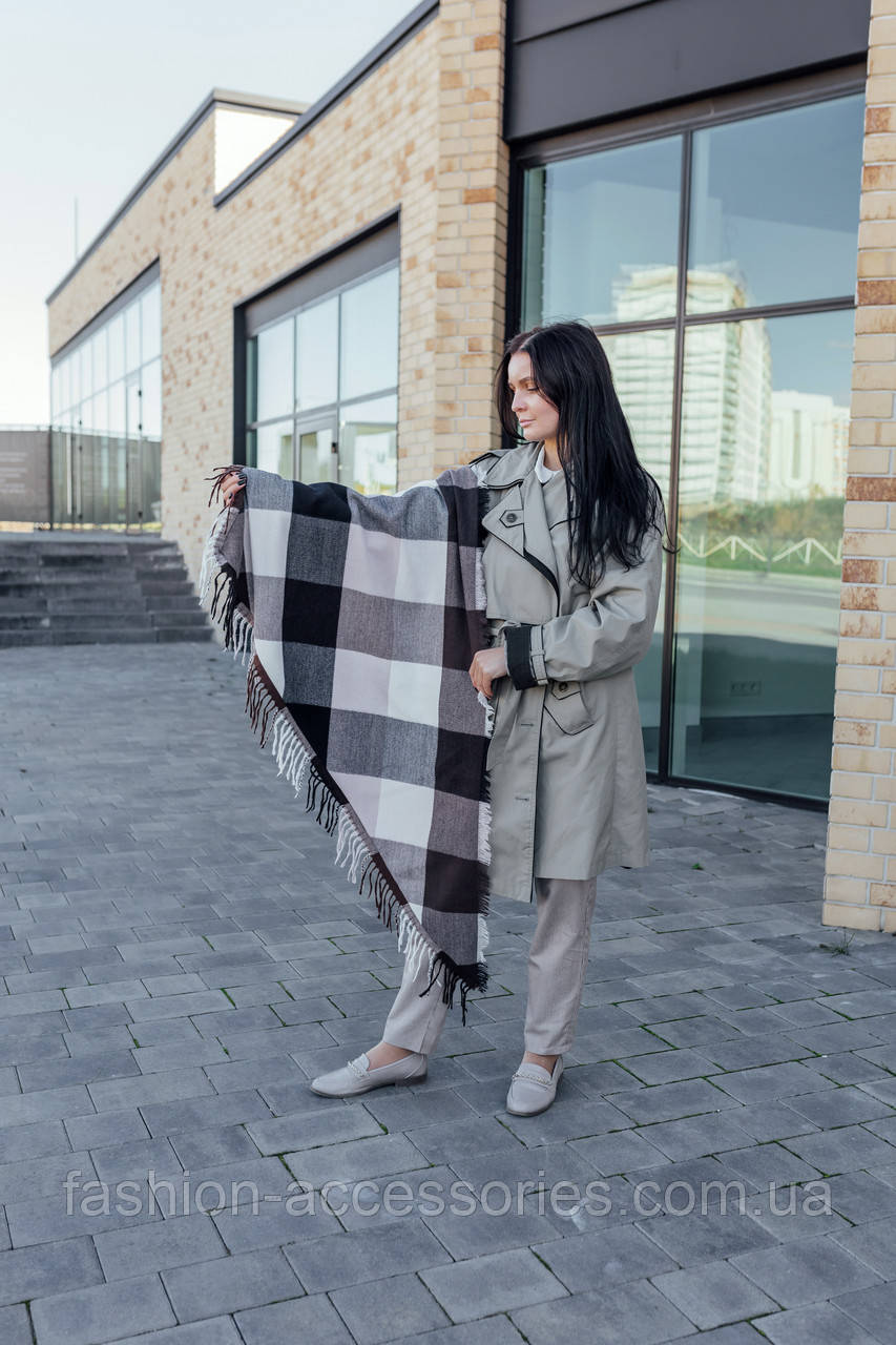 Велика чорна кашемірова хустка косинка в клітину CASHMERE, фото 1
