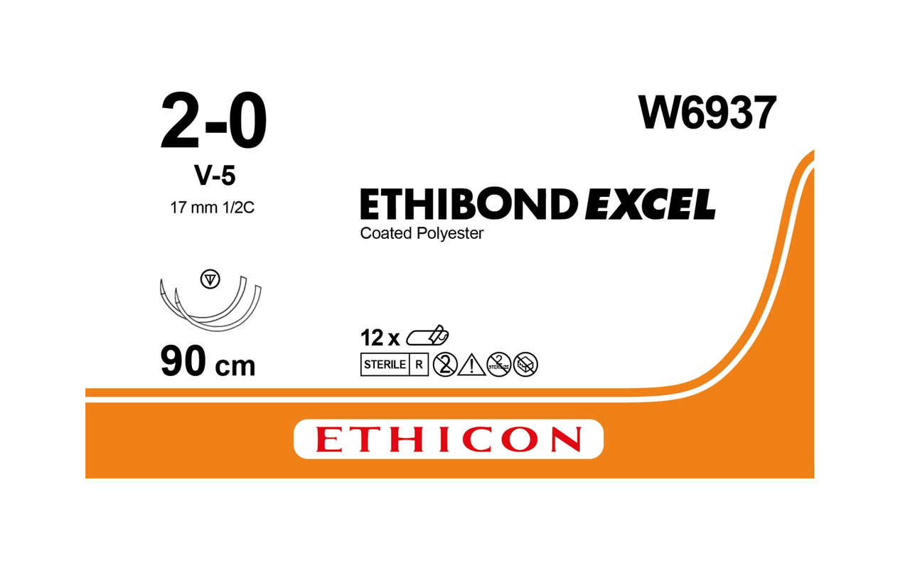 Хірургічна нитка Ethicon Етибонд Ексель (Ethibond Excel) 2/0, довжина 90 см, 2 кільк. голки 17 мм, W6937, фото 1
