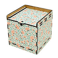 Цветная Подарочная Деревянная Коробка 10х10 см Цветочный Принт Поздравительная Коробочка для Подарка ЛДВП