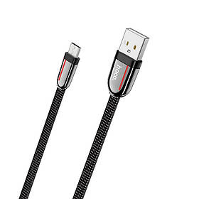 Кабель Usb Micro USB HOCO U74 Grand 2.4A 1.2m (метал. Коннект, плоский, тканинної) Black