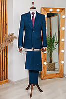 Чоловічий темно синій класичний костюм в клітинку піджак та штани