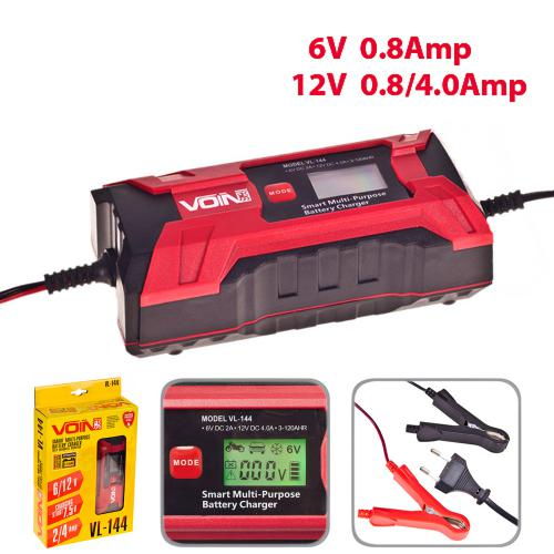 Зарядний пристрій для акумулятора VOIN імпульсний 6 і 12 V 0.8-4.0 A 3-120AHR LCD, фото 1