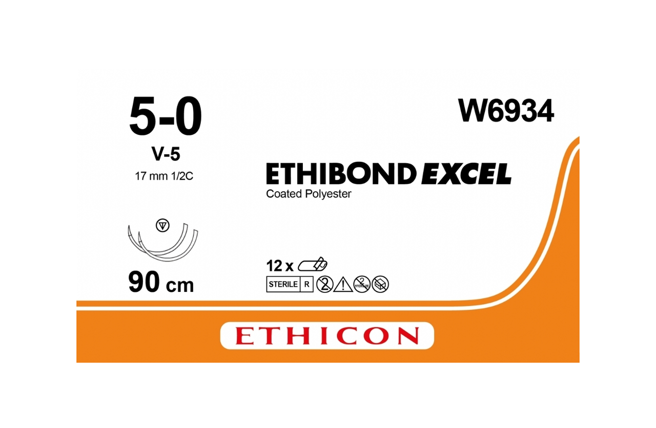 Хірургічна нитка Ethicon Етибонд Ексель (Ethibond Excel) 5/0, довжина 90 см, 2 кільк. голки 17 мм, W6934