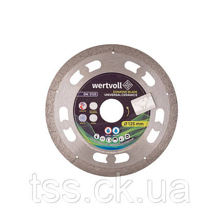 Диск алмазний для кераміки WERTVOLL UNIVERSAL CERAMICS 125х1 мм 24% висота алмазного шару 8 мм адаптер 22.2-20, фото 1