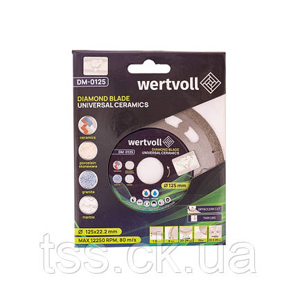 Диск алмазний для кераміки WERTVOLL UNIVERSAL CERAMICS 125х1 мм 24% висота алмазного шару 8 мм адаптер 22.2-20, фото 3