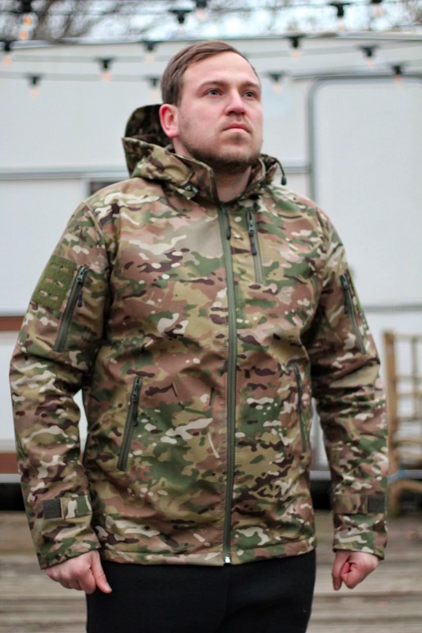 Чоловіча зимова тактична куртка камуфляжна SoftShell на флісі армійська військова Софт Шелл хакі L