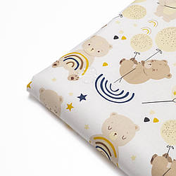 Клапоть ранфорсу "Ведмедики з кульками, сачками та веселками" на білому, №4361, розмір 39*120 см