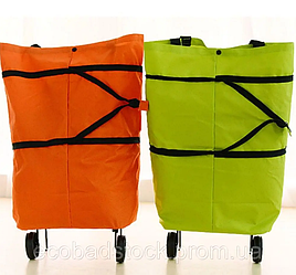 Шопер, сумка візка на коліщатках, сумка для покупок 55х28х18 см салатовий, жовтогарячий (s255)