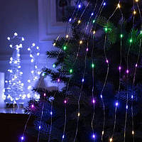 Новогодняя гирлянда лучи росы или конский хвост 3 метра 300 LED, 10 линий цвет мультиколор