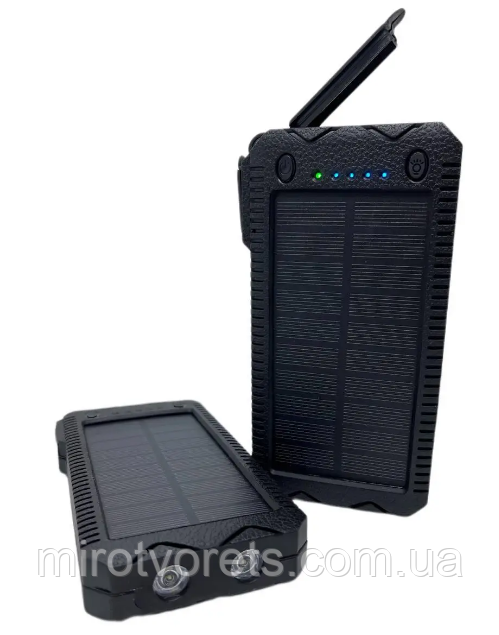 Повербанк Power Bank Solar 10000 mAh із сонячною панеллю, ліхтариком та прикурювачем, фото 1