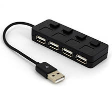 Хаб USB 2.0 4 порту, Black, 480Mbts живлення від USB, з кнопкою LED / Blue на кожен порт, Blister Q100