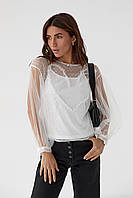 Легкая блуза из прозрачного фатина Paccio - белый цвет, L (есть размеры) S