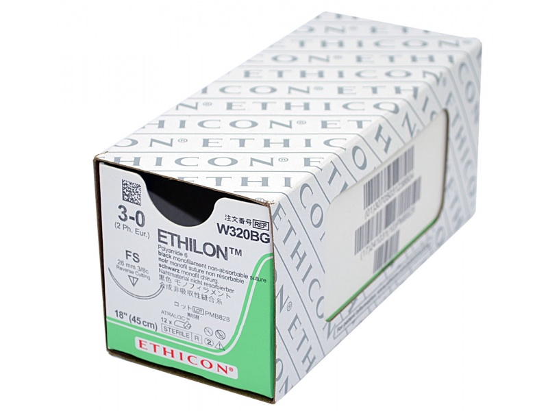 Хірургічна нитка Ethicon Етилон (Ethilon) 3/0, довжина 45 см, обр-реж. голка 26 мм, W320BG (W320)