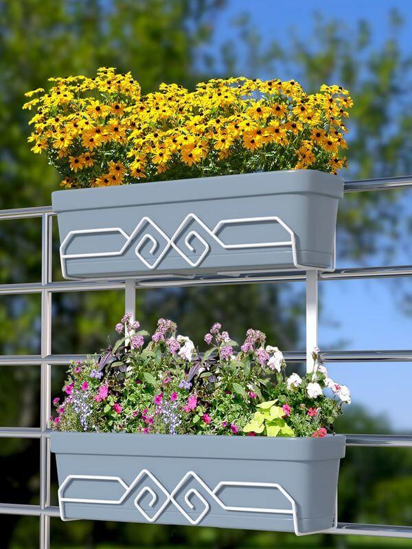 Підставка балконна для квітів і вазонів подвійна біла металева BST