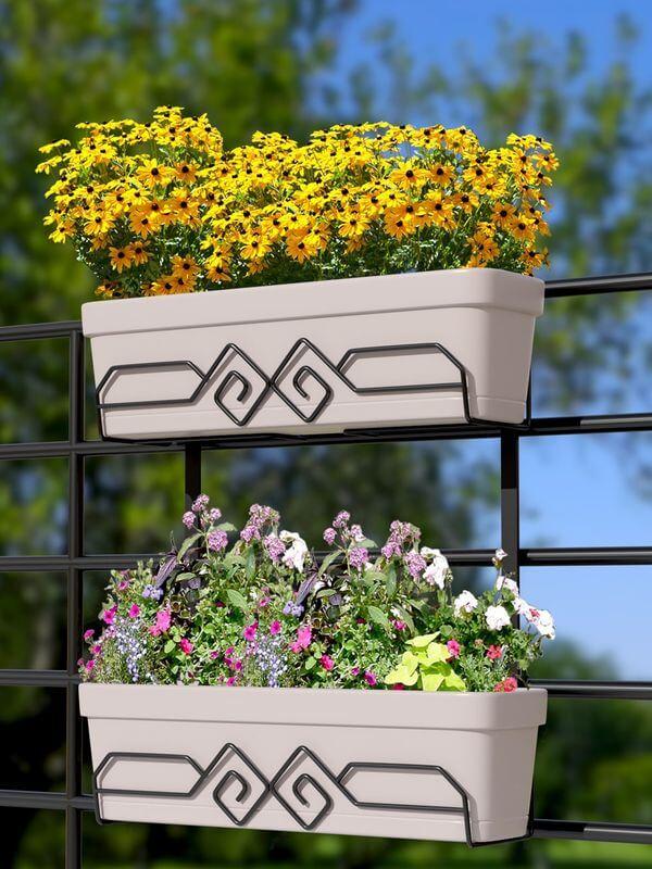 Підставка балконна для квітів і вазонів подвійна чорна металева BST
