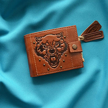 Портмоне чоловіче ручної роботи шкіряне з кишенею для монет та відділеннями для карток "Хижий вовк"